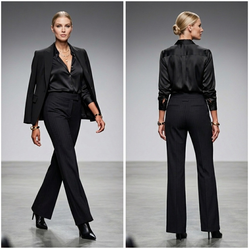 Bebe‎ Black Shadow Stripe Wide Leg Dress Pants Size 2 Trousers 28x32 Made in USA